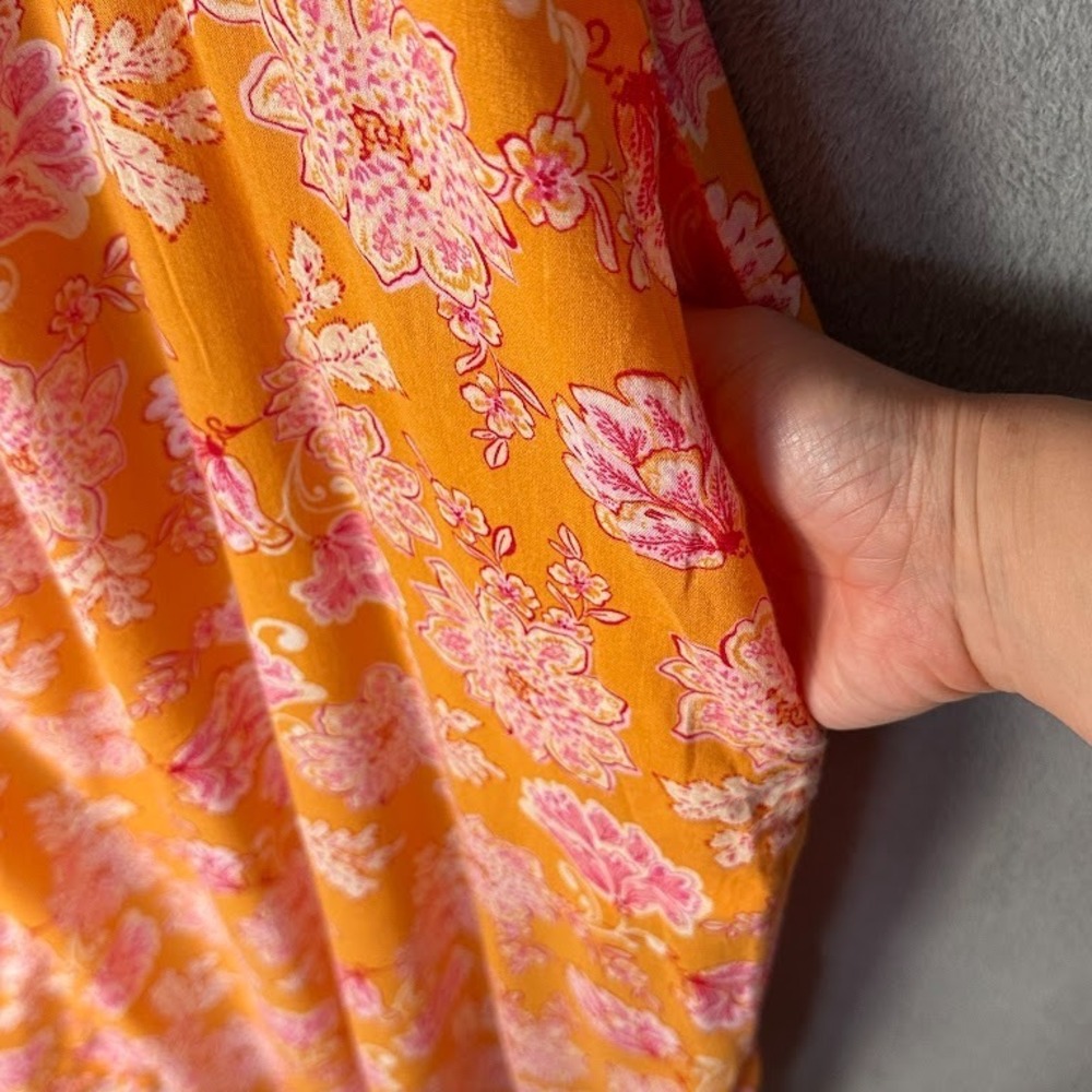 Old Navy Dress Womens 4X Orange Floral Tie Strap Midi Lightweight Beach Resort - Picture 5 of 14
